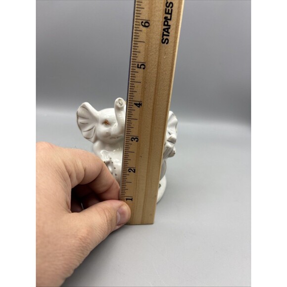 Vintage Ceramic Elephant White/Gold Glossy 4” Playing Instrument Rose Heart Base - Picture 6 of 8